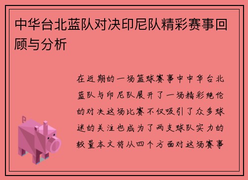 中华台北蓝队对决印尼队精彩赛事回顾与分析
