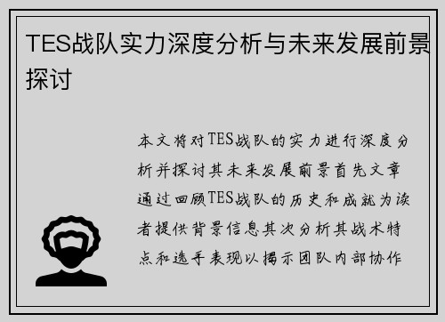 TES战队实力深度分析与未来发展前景探讨
